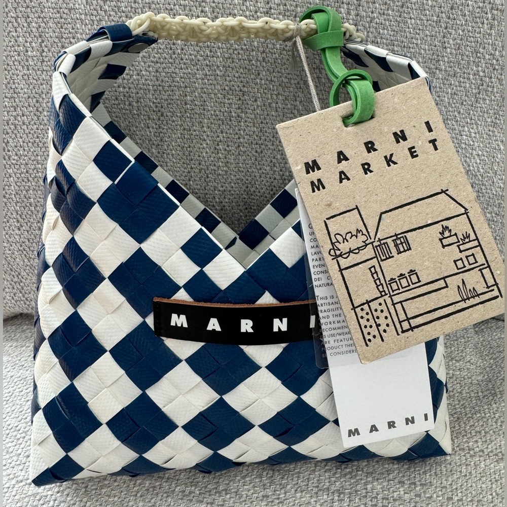 MARNI MARKET GARDEN BAG MINI TWO-TONE BLUE WOVEN